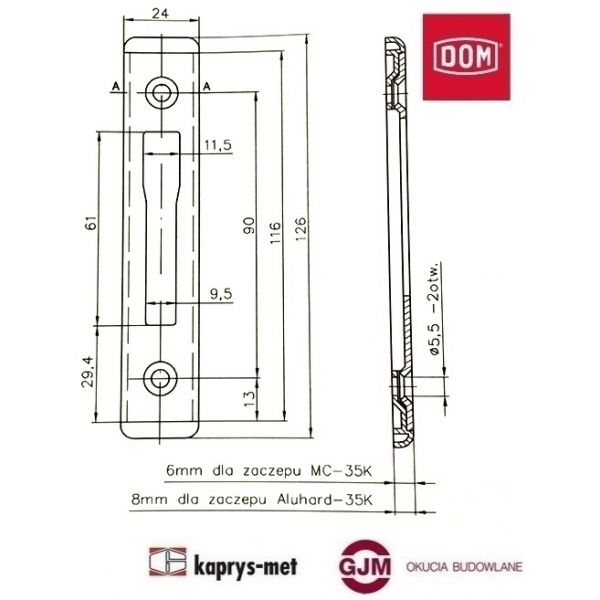 Zaczep stały MC 35 K nierdzewny C