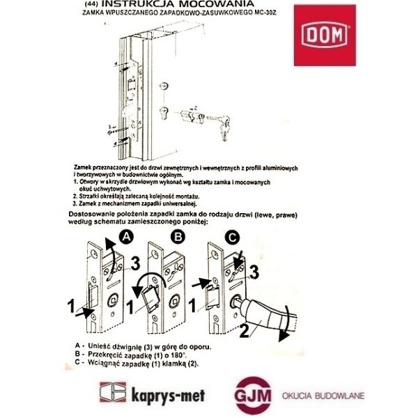 Zamek MC-30Z ECO czoło płaskie 24 zapadkowo-zasuwkowy