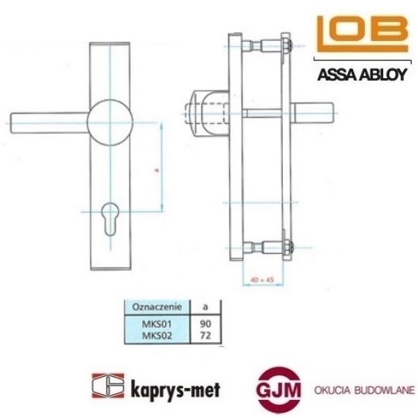 Gałko Klamka MPS01-90mm MPS02-72mm chrom LOB ASSA ABLOY