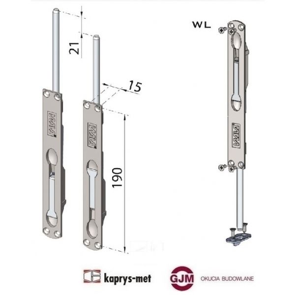 Zasuwa rygiel WALA WL wpuszczany biały