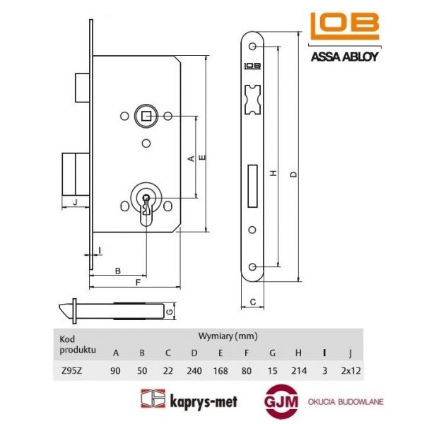 Zamek wpuszczany LOB 90/50 na klucz Z95Z
