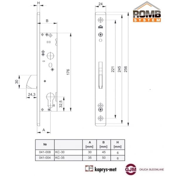 Zamek wpuszczany zasuwkowy KC-30 041-008 ROMB SYSTEM / K80009277 ALUPROF