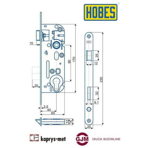 Zamek 90/40 na wkład HOBES 02-04 P-L uniwersalny