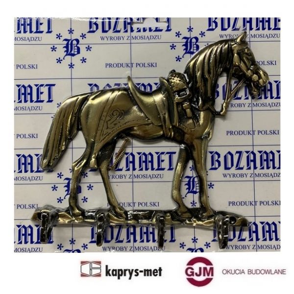 Wieszak mosiężny koń duży antyk patyna