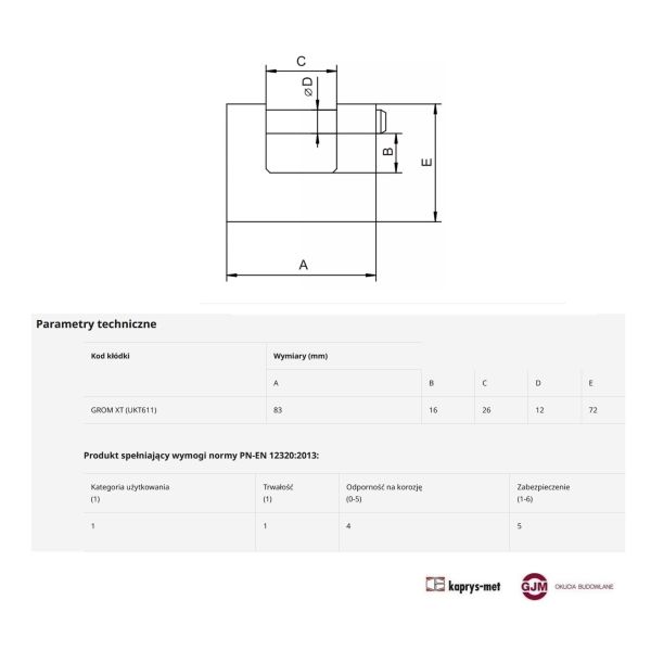 Kłódka GROM XT (KT-11) LOB ASSA ABLOY