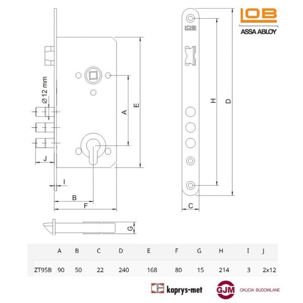 Zamek trzpieniowy LOB 90/50 ZT95 cynk żółty