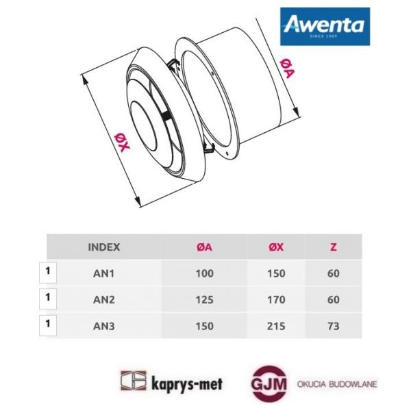 Anemostat AN2 ø 125 AWENTA