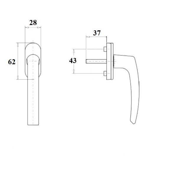Klamka okienna biała z przyciskiem