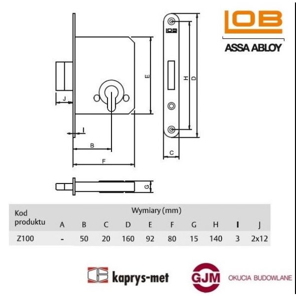 Zamek stolarka Z100 ocynk biały LOB ASSA ABLOY