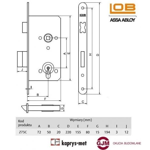 Zamek stolarka 72/50 WC Z75C ocynk biały LOB ASSA ABLOY