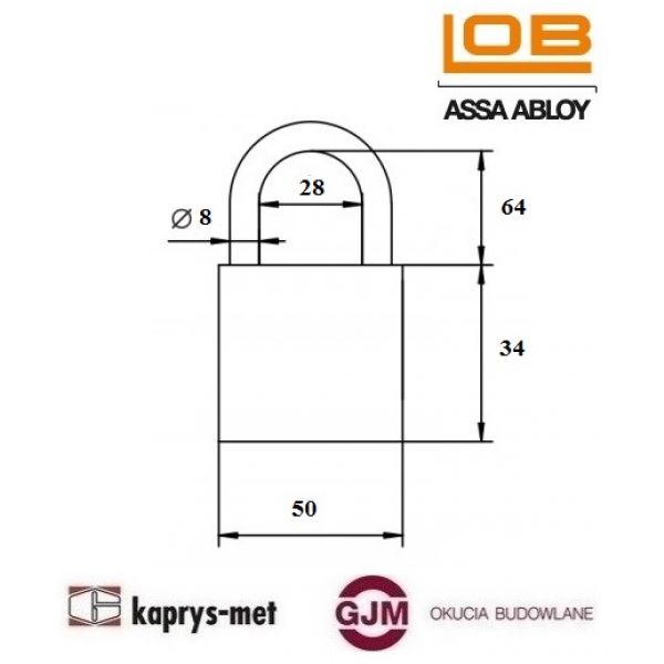 Kłódka mosiężna KD51M długi pałąk LOB ASSA ABLOY