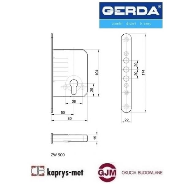 Zamek ZW 500 stolarka ocynk srebrny GERDA