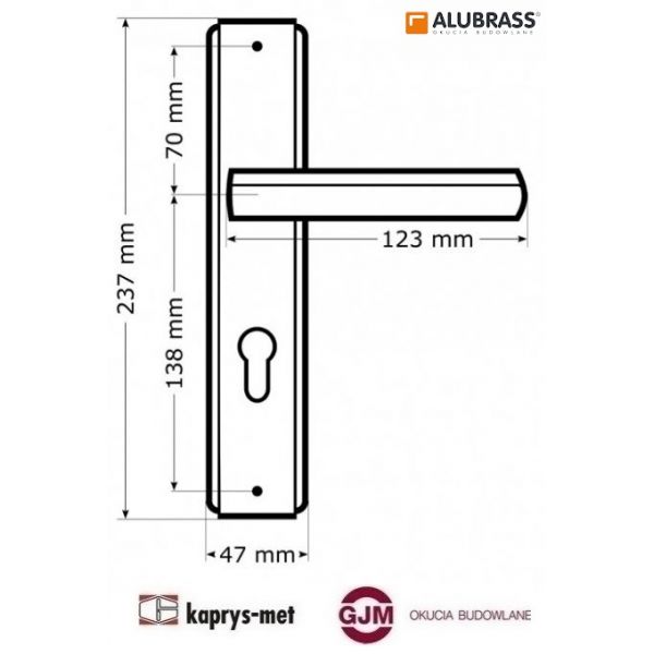 Klamka LOTUS 72 na wkładkę prawy patyna ALUBRASS