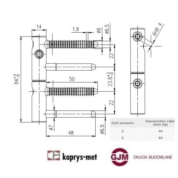 Zawias wkręcany trio ø14 Expert TKZ Polska ocynk biały