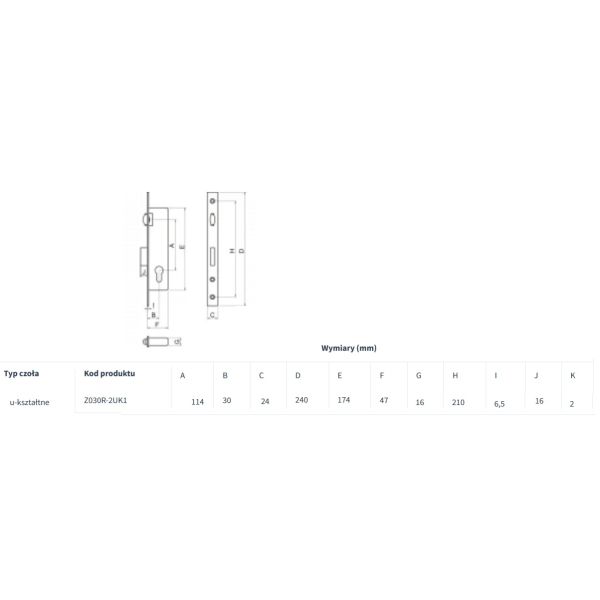 Zamek LOB Z030R-2-2UK-1 czoło 24 U