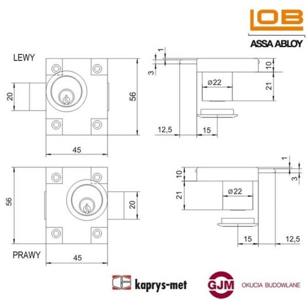 Zamek meblowy ZMB2 LOB ASSA ABLOY lewy