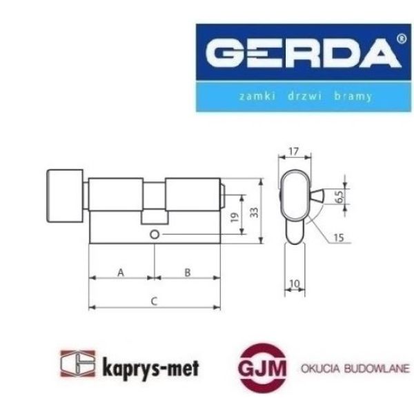 Wkładka GERDA H PLUS z gałką 30G/35 nikiel satyna atestowana