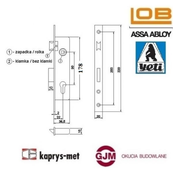 Zamek wpuszczany wąski 90/22 na klucz Z922ZY YETI