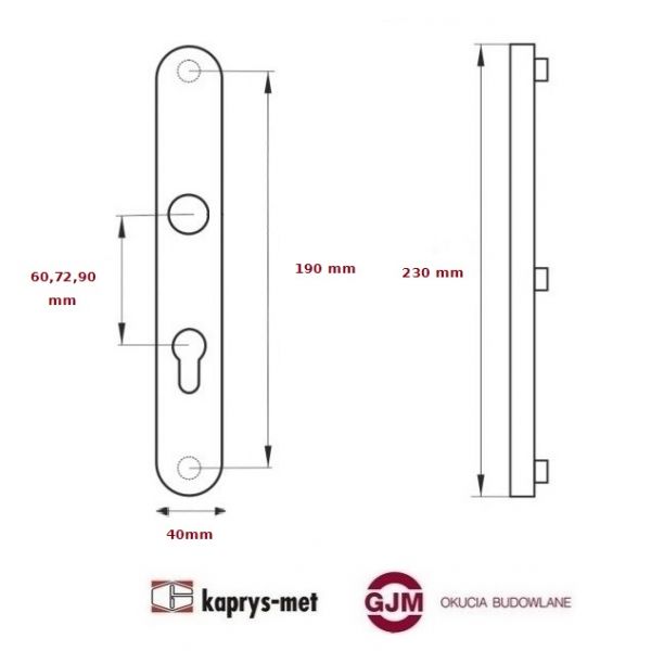 Klamka długi szyld 72 mm biały na klucz POL-KLAM