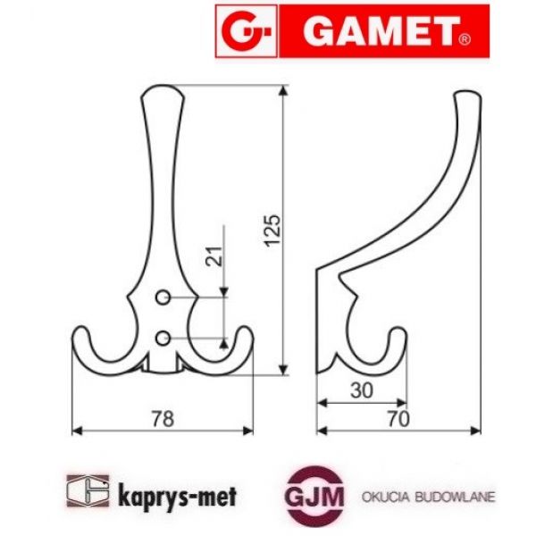 Wieszak WP59-G0003 mosiądz GAMET