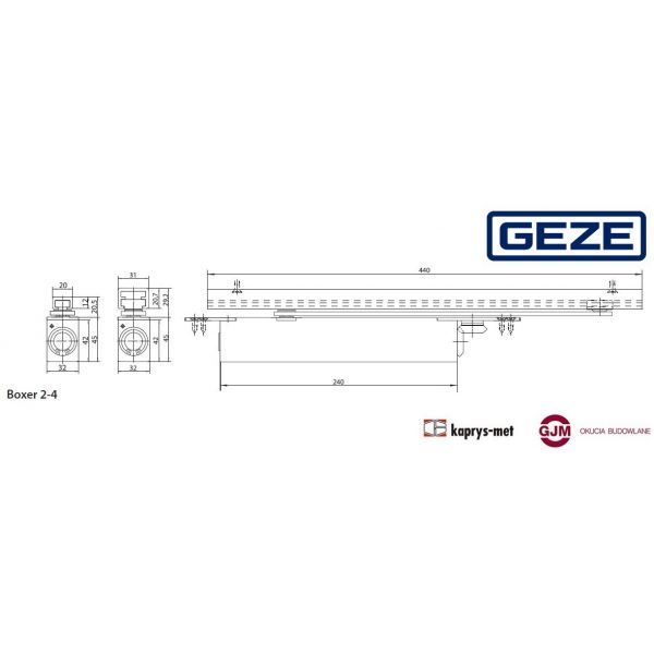 Geze Boxer 2-4 samozamykacz bez szyny srebrny