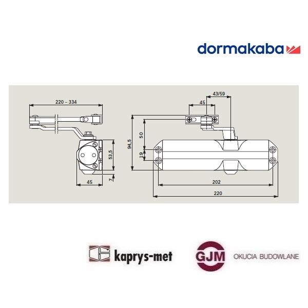 Samozamykacz DORMA TS68 z ramieniem srebrny