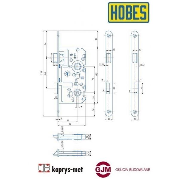 Zamek 72/55 WC K335 HOBES lewy