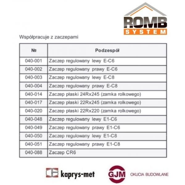 Zamek wpuszczany rolkowo-zasuwkowy KP-30 041-015 ROMB SYSTEM / K80009270 ALUPROF