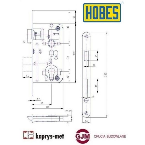 Zamek 72/50 na wkładkę HOBES K133 uniwersalny
