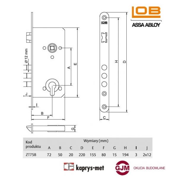 Zamek trzpieniowy LOB 72/50 ZT75 nikiel
