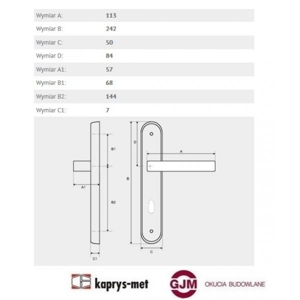 Klamka SPACE m3 brąz grafiatto 90 na wkładkę DOMINO prawy