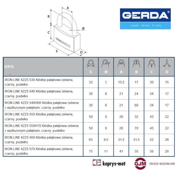 Kłódka żeliwna GERDA KZZS S75 IRON LINE
