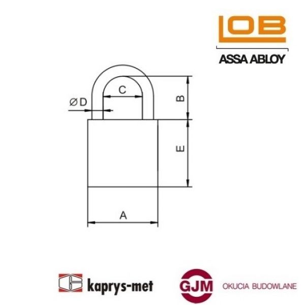 Kłódka LOB KM60 mosiężna, zasuwkowa