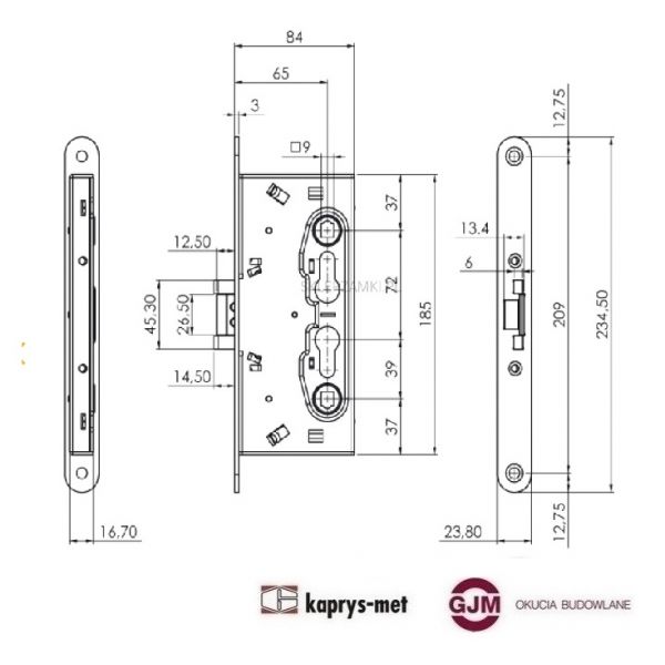 Zamek 72/65 P.POŻ na 2 wkładki IS-216-120654 ISEO