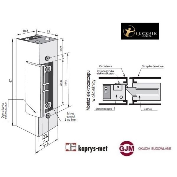 Elektrozaczep 1411 RFT 12VDC JIS rewersyjny Łucznik Lockpol