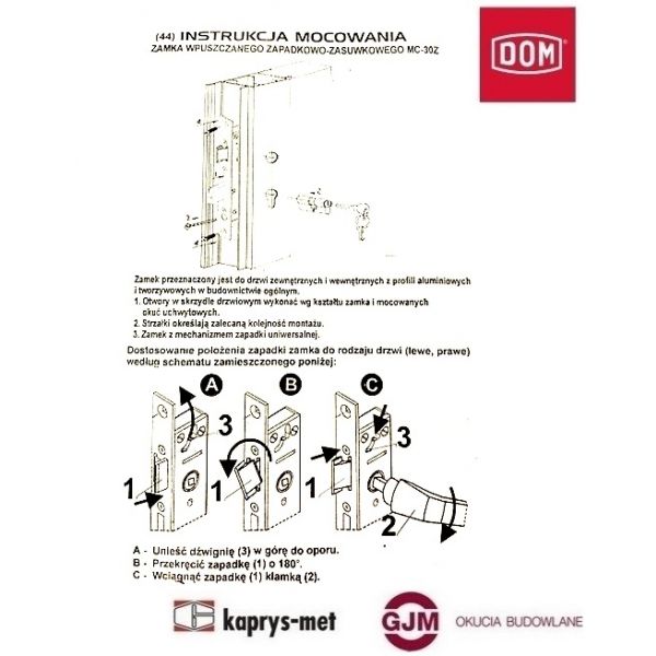 Zamek Aluhard BASIC MC-30Z czoło 24 zapadkowo zasuwkowy