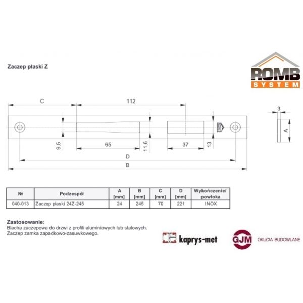 Zaczep płaski 24Z-245 040-013 ROMB SYSTEM / K30194520 ALUPROF