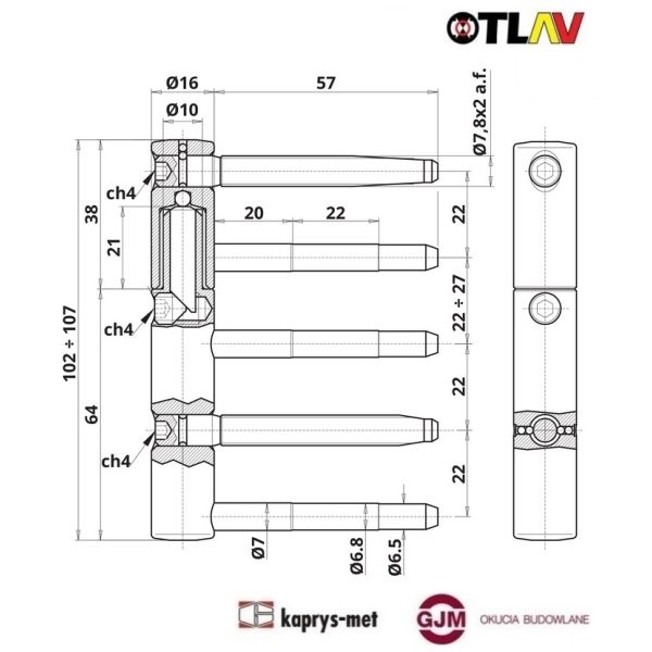 Zawias URSUS Q 16 OT-CI495- 160H802 ocynk biały OTLAV