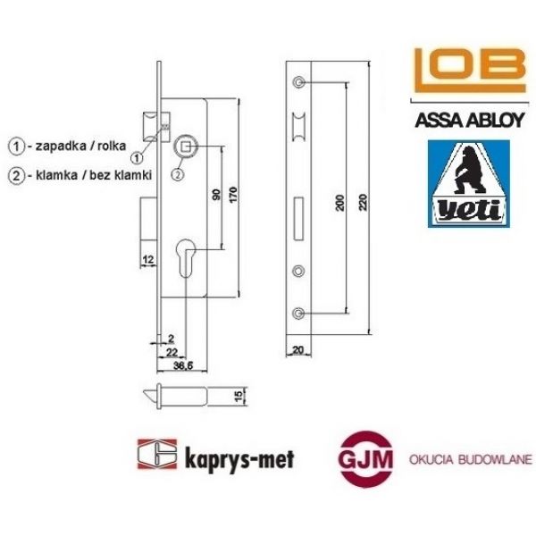 Zamek wpuszczany wąski 90/22 YETI