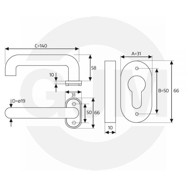 Klamka GJM stal nierdzewna z wąskim szyldem