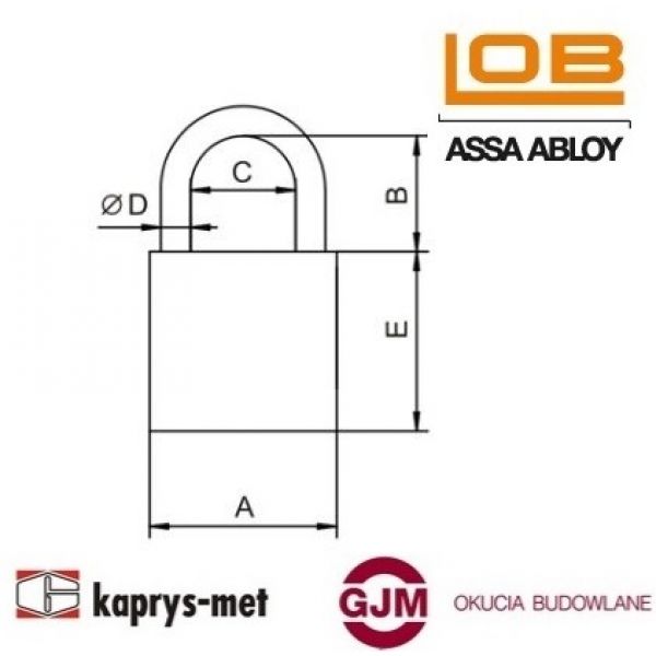 Kłódka LOB KS50 żeliwna, zasuwkowa - system jednego klucza