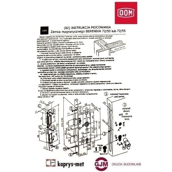 Zamek Berenika 72/50 na klucz magnetyczny z zaczepem ocynk biały