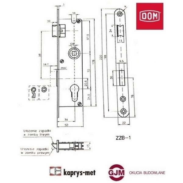 Zamek ZZB-1 72/34 bębenek DOM POLSKA lewy