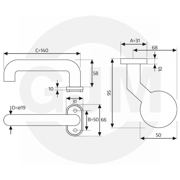 Gałko-Klamka GJM stal nierdzewna z wąskim szyldem LEWA