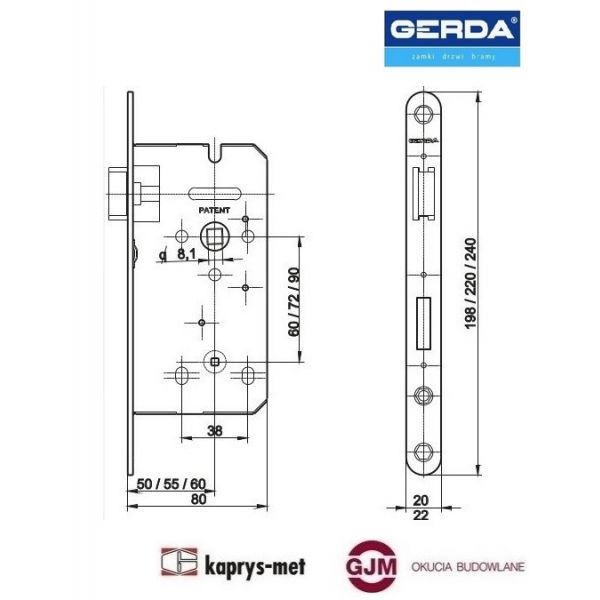 Zamek Gerda 60/50 WC ZW 100 ocynk złoty