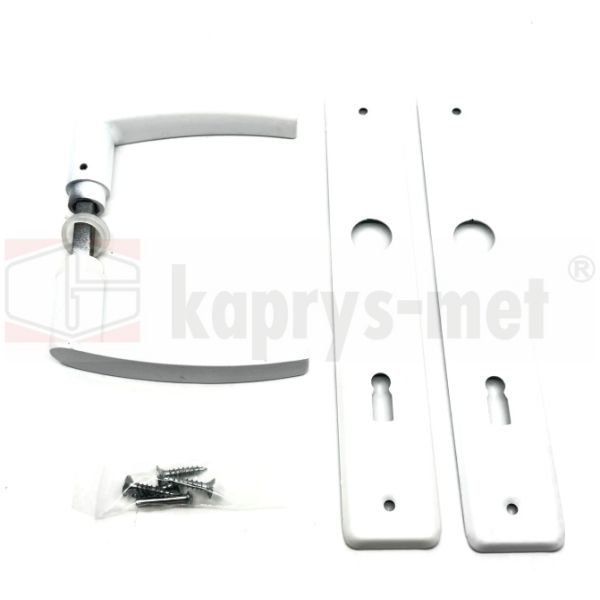 Klamka malowana długi szyld 72 na klucz biały Bajda