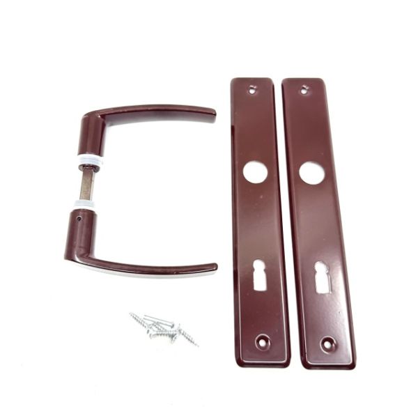 Klamka malowana długi szyld 72 na klucz brąz Bajda