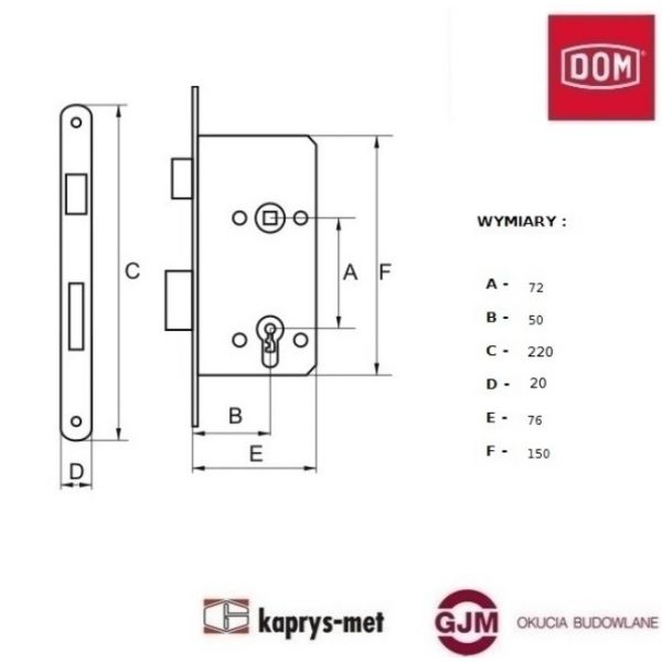 Zamek 72/50 na wkładkę economik ocynk op.zbiorcze stolarka DOM POLSKA ocynk biały