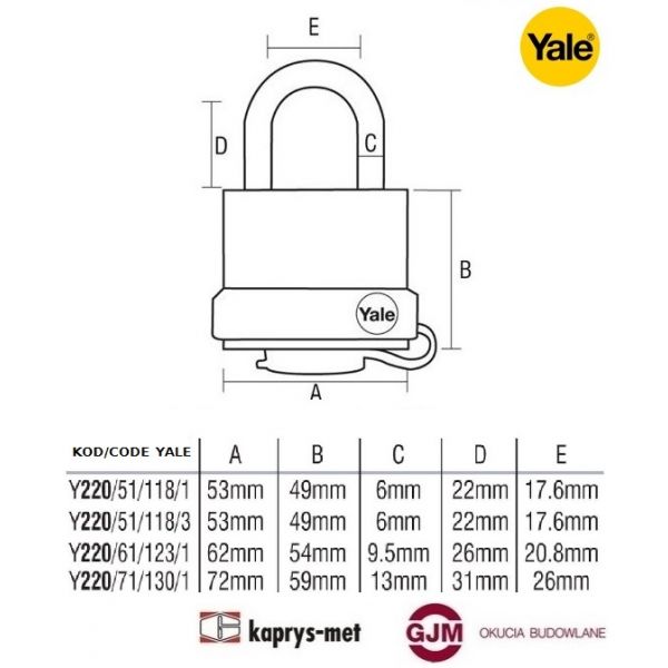 Kłodka YALE Y220/61/123/1