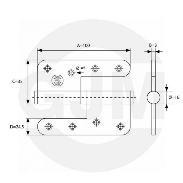 Zawias GJM drzwiowy 100x86 rozłączny stal nierdzewna PRAWY
